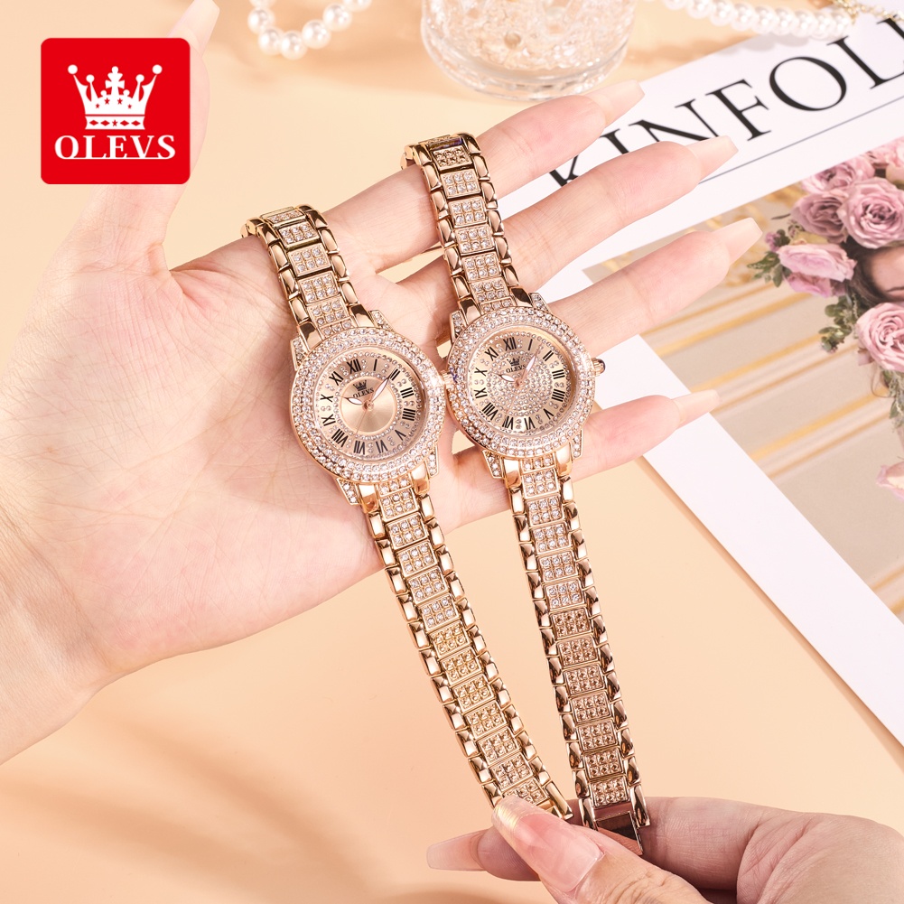 Luxury Watch Usa - OLEVS นาฬิกาแฟชั่นสุดหรูสำหรับสุภาพสตรี หน้าปัดประดับเพชร กันน้ำ นาฬิกาควอทซ์ฝังเพชรสำหรับผู้หญิง นาฬิกาเดรสสวยงามทันสมัย