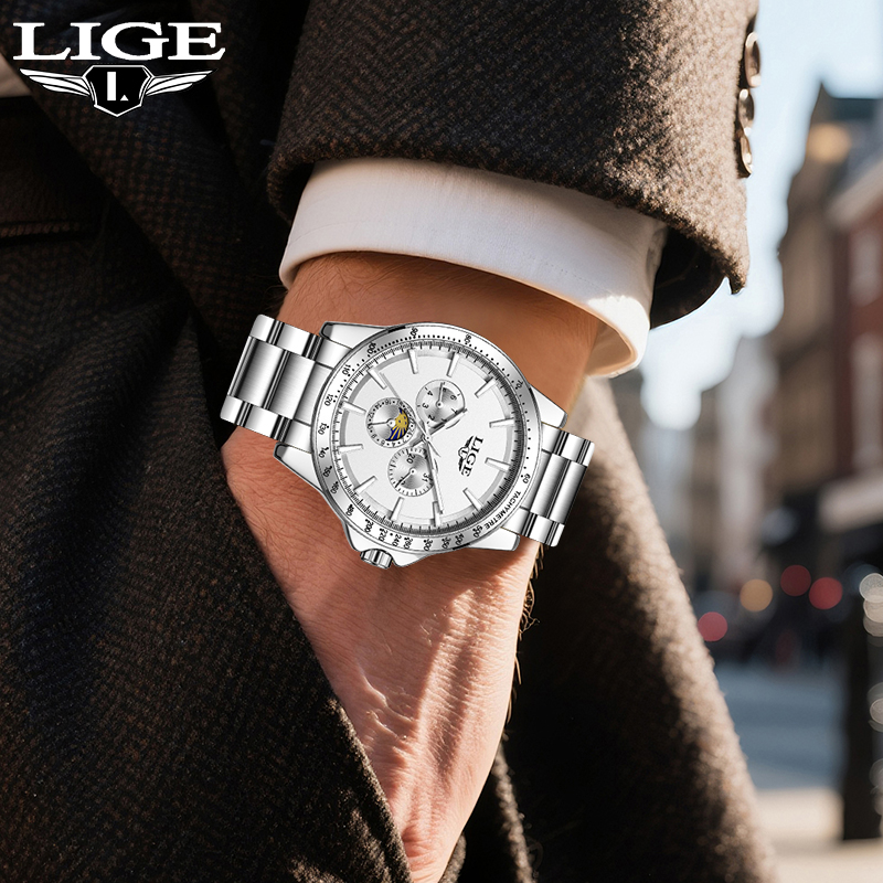 Luxury Watch Display - นาฬิกาข้อมือผู้ชาย LIGE แบรนด์ดัง หรูหรา ระบบควอตซ์ แฟชั่น