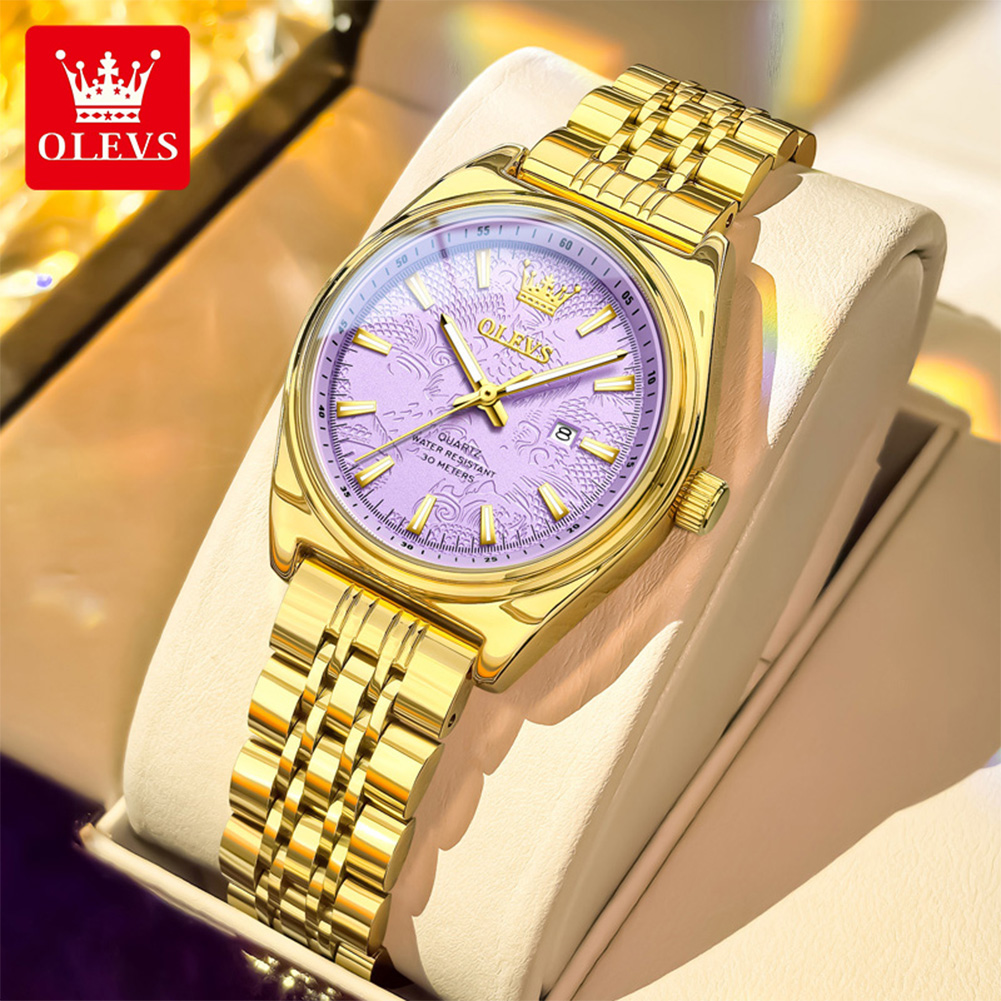 Luxury Watch Index - นาฬิกา OLEVS แบรนด์หรู สีทอง สำหรับผู้หญิง เรืองแสง