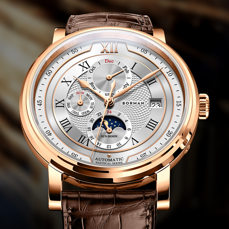 Luxury Watch On Sale - แบรนด์หรูสวิตเซอร์แลนด์ BORMAN นาฬิกาผู้ชายอัตโนมัติ Sapphire Multi-Function กันน้ํา