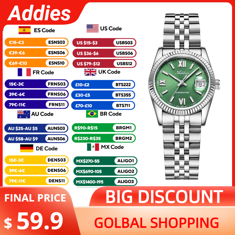 Luxury Watch Usa - แอดดี้ส์นาฬิกาหรูคุณภาพสูงสำหรับผู้หญิงกระจกแซฟไฟร์ 316L สแตนเลส BGW9 ลูมินัส 50