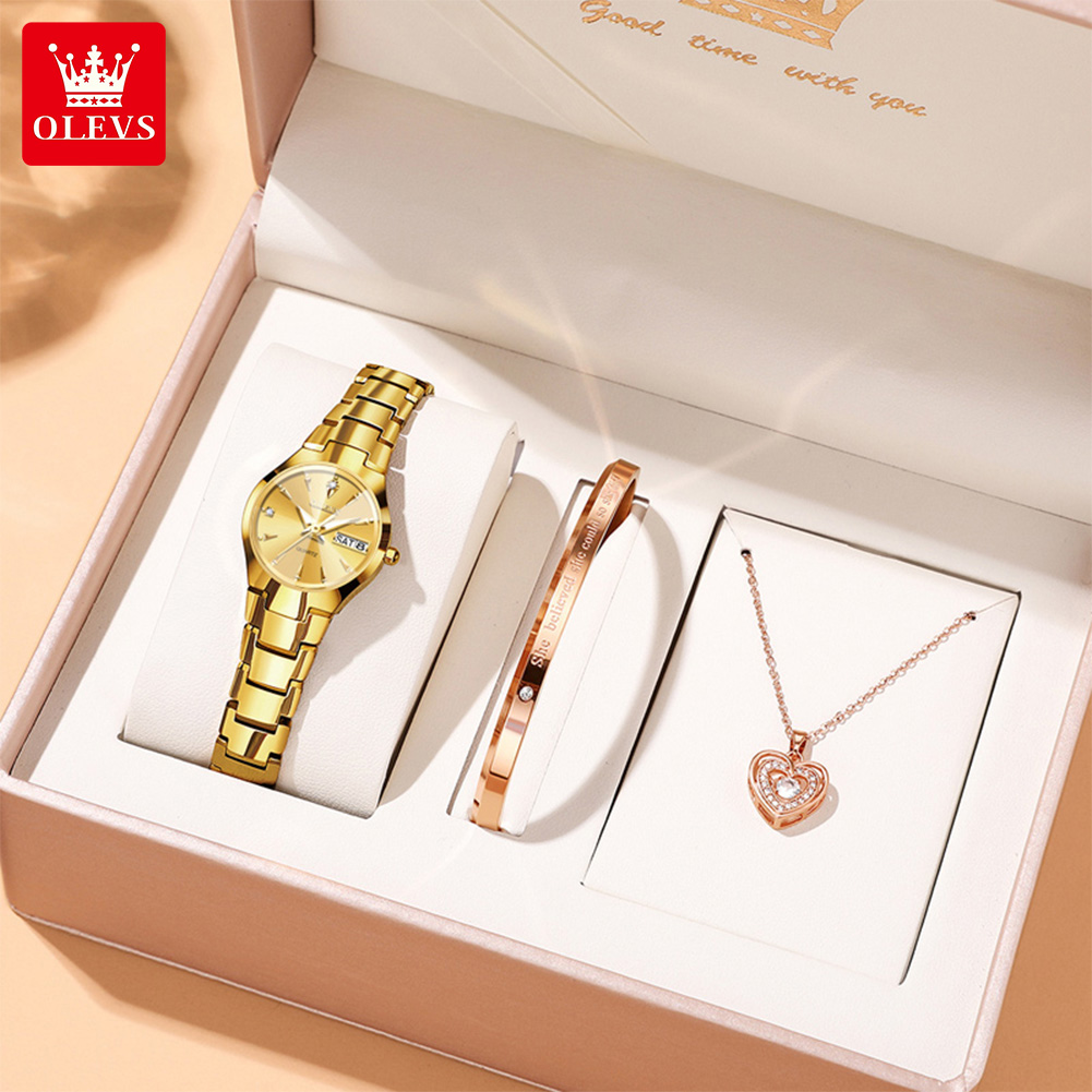 Luxury Watch Usa - OLEVS สุภาพสตรีนาฬิกา 8697 หรูหราควอตซ์นาฬิกากันน้ําทังสเตนเหล็กวันที่นาฬิกาสําหรับนาฬิกาผู้หญิงชุดสร้อยข้อมือ