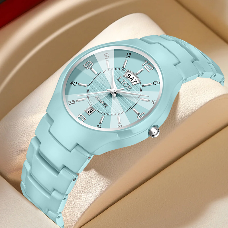 Luxury Watch Display - LIGE หรูหราสง่างามควอตซ์นาฬิกาผู้หญิงแฟชั่นเซรามิคนาฬิกาผู้หญิงหน้าปัดเล็กแสดงวันที่สัปดาห์นาฬิกาข้อมือผู้หญิงเรโลจ มูเยร์