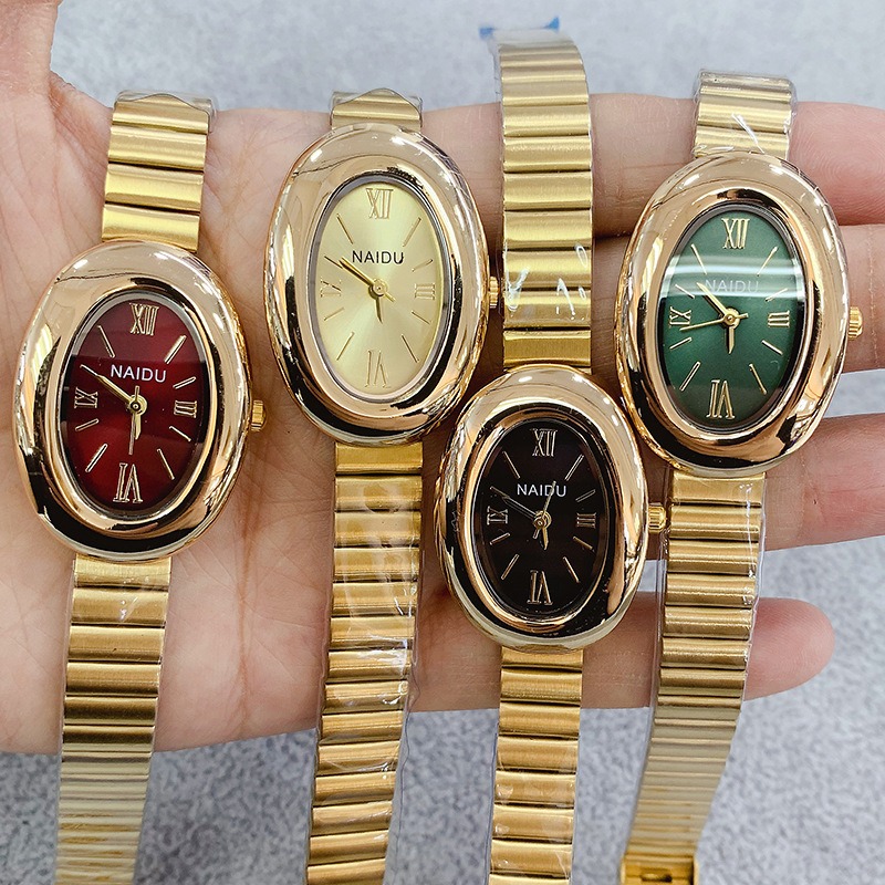 Luxury Watch Index - นาฬิกาควอตซ์ผู้หญิงทรงรีสีทองแบรนด์หรู แฟชั่นลำลอง สายเหล็ก นาฬิกาข้อมือสุภาพสตรี ของขวัญสำหรับผู้หญิง ดรอปชิปปิ้ง