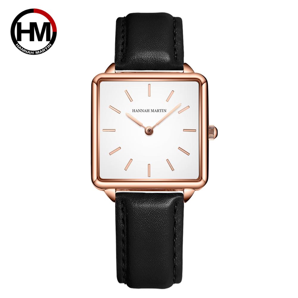 Luxury Watch Index - สายหนังแท้Japan Quartz Movement HM-108ผู้หญิงง่ายออกแบบนาฬิกาข้อมือLadies Square Dialนาฬิกา