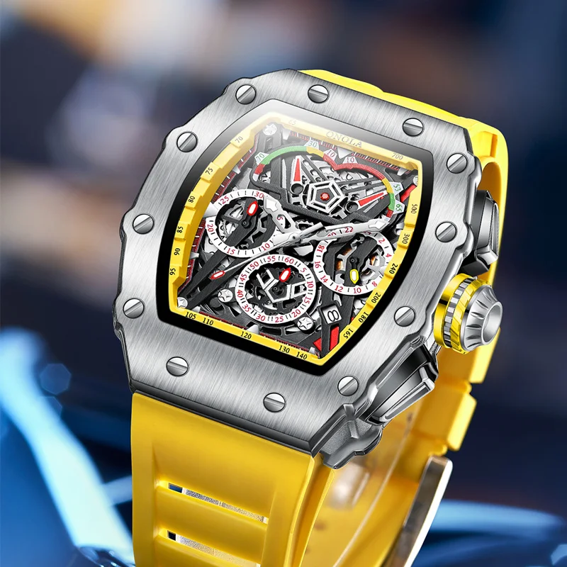 Luxury Watch Unique - ONOLA 6827 Unique Barrel Type ผู้ชายควอตซ์นาฬิกาแฟชั่นปฏิทินสายซิลิโคนกันน้ํานาฬิกาสําหรับ
