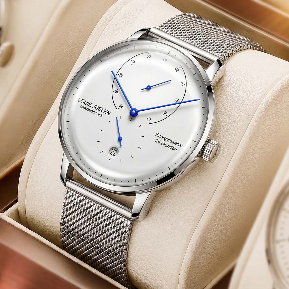 Luxury Watch On Sale - LOUIEJUELEN นาฬิกาควอตซ์ผู้ชายรุ่นใหม่ หน้าปัดโค้งสองชั้น แสดงวันที่ กันน้ำ สไตล์มินิมอลสำหรับนักธุรกิจ