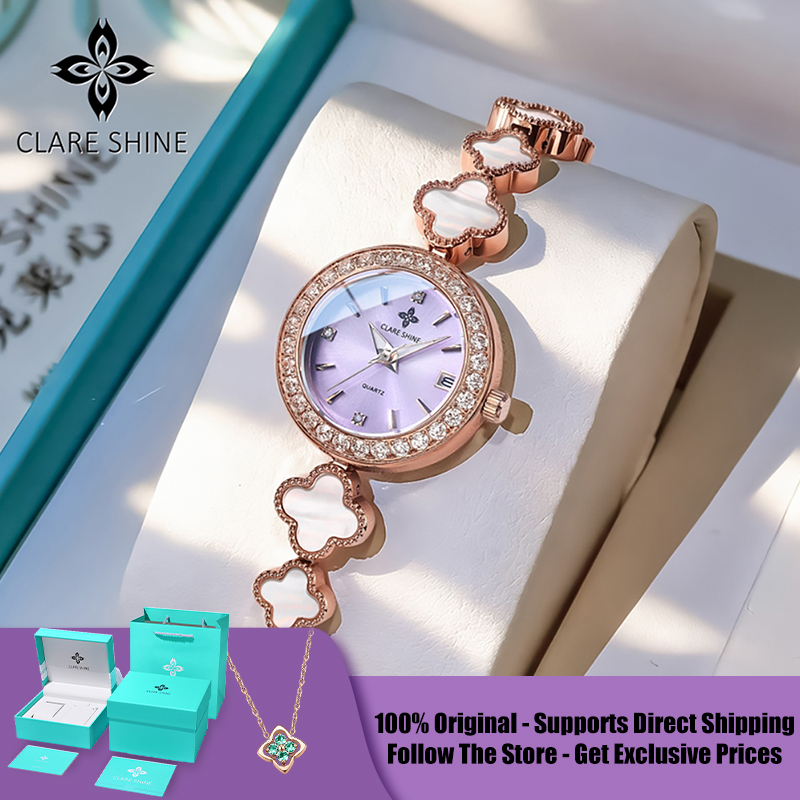 Luxury Watch Usa - CLARE SHINE 7701 Lucky Series นาฬิกาข้อมือผู้หญิงควอตซ์ลายใบโคลเวอร์สี่แฉกขนาดเล็ก