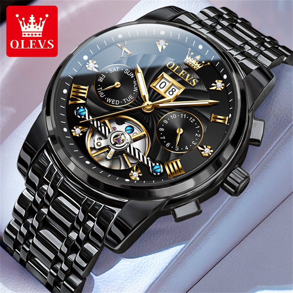 Rolex Watch Datejust - OLEVS นาฬิกาผู้ชายคลาสสิก Tourbillon Multi-Function นาฬิกาผู้ชายอัตโนมัติเต็มรูปแบบนาฬิกาข้อมือชายระดับไฮเอนด์
