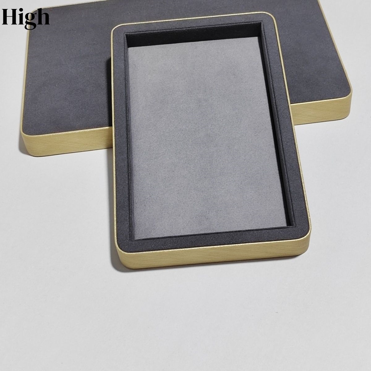 Luxury Watch Photography - ถาดโชว์เครื่องประดับหนังกลับสีเทาขอบโลหะ สำหรับจัดเก็บนาฬิกา แว่นตา หยก หรูหรา เหมาะสำหรับร้านค้าและถ่ายภาพ