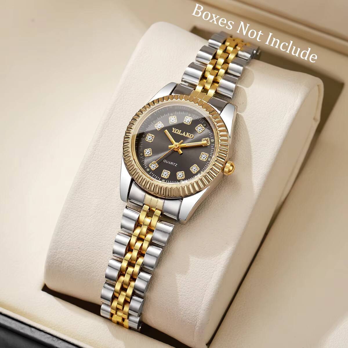 Luxury Watch Gift Box - แฟชั่นไรน์สโตนผู้หญิงนาฬิกาควอทซ์หรูหราสแตนเลสสตีลปฏิทินนาฬิกาข้อมือเรโลจิโอ เฟมินีโนนาฬิกาของขวัญ (ไม่มีกล่อง)