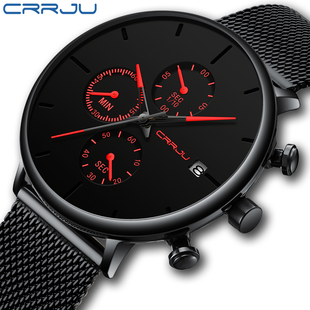Luxury Watch Unique - CRRJU Mens กีฬาหรูหรานาฬิกาข้อมือสแตนเลสสตีลอัตโนมัติวันที่สายคล้องคอผู้ชายแฟชั่นสบายๆนาฬิกาควอตซ์
