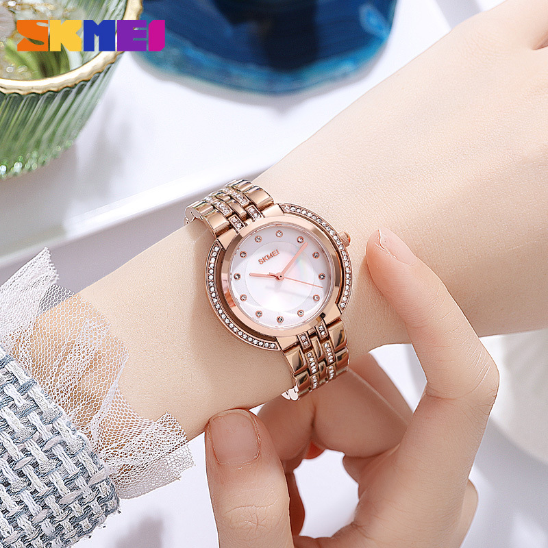 Luxury Watch Usa - สร้อยข้อมือสตรีนาฬิกาควอตซ์หรูหราหน้าปัดประดับเพชร สายโลหะผสมสังกะสี จอแสดงผลแบบอะนาล็อก 3 บาร์กันน้ำ นาฬิกาข้อมือแฟชั่น