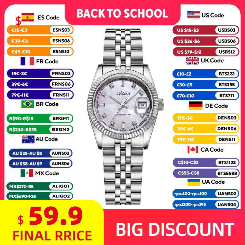 Luxury Watch Usa - ADDIES 585 ควอตซ์นาฬิกาผู้หญิงกระจกแซฟไฟร์ 5 บาร์กันน้ำ 316L