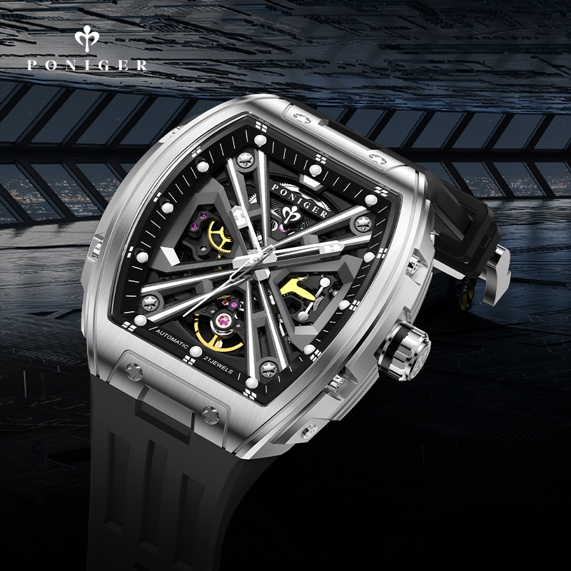 PONIGER หรูหรานาฬิกาผู้ชายอัตโ - Luxury Watch On Rubber Strap บทวิจารณ์และราคา